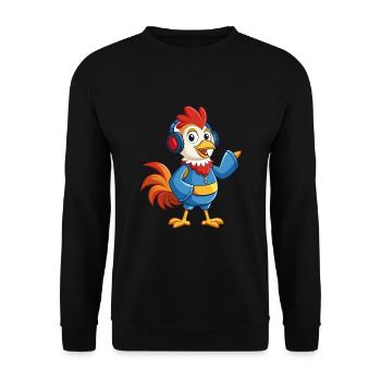 Hahn Lustige Zeichentrickfigur Kopfhörer Musik - Unisex Pullover - Schwarz - Vorne - Alina (178cm) & Michal (187cm)
