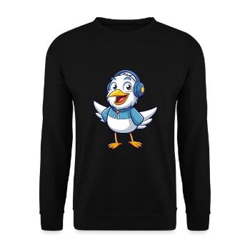 Seagull Funny Cartoon Character Headphone Music - Unisex Sweatshirt - black - Front - Alina (178cm) & Michal (187cm)