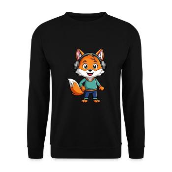 Fuchs Lustige Zeichentrickfigur Kopfhörer Musik - Unisex Pullover - Schwarz - Vorne - Alina (178cm) & Michal (187cm)