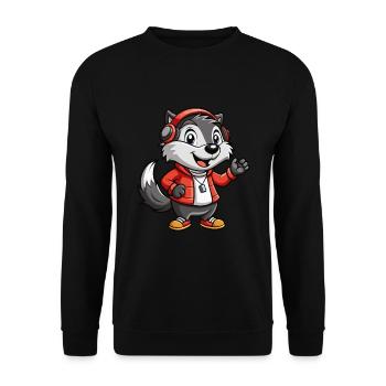 Dachs Lustige Zeichentrickfigur Kopfhörer Musik - Unisex Pullover - Schwarz - Vorne - Alina (178cm) & Michal (187cm)