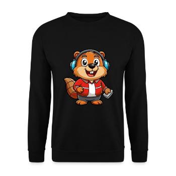 Beaver Funny Cartoon Character Headphone Music - Unisex Sweatshirt - black - Front - Alina (178cm) & Michal (187cm)