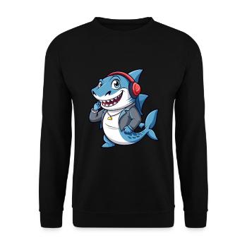 Requin Drôle Dessin Animé Personnage Casque Musique - Sweat-shirt Unisexe - noir - Devant - Alina (178cm) & Michal (187cm)