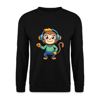 Affe Lustige Zeichentrickfigur Kopfhörer Musik - Unisex Pullover - Schwarz - Vorne - Alina (178cm) & Michal (187cm)