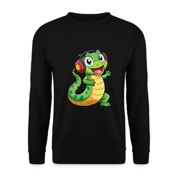 Serpent Drôle Dessin Animé Personnage Casque Musique - Sweat-shirt Unisexe - noir - Devant - Alina (178cm) & Michal (187cm)