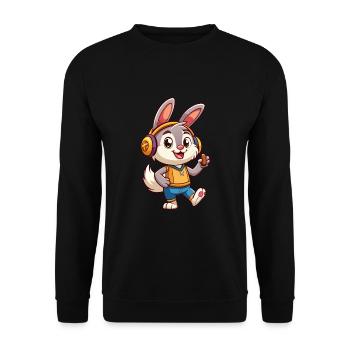 Kaninchen Lustige Zeichentrickfigur Kopfhörer Musik - Unisex Pullover - Schwarz - Vorne - Alina (178cm) & Michal (187cm)