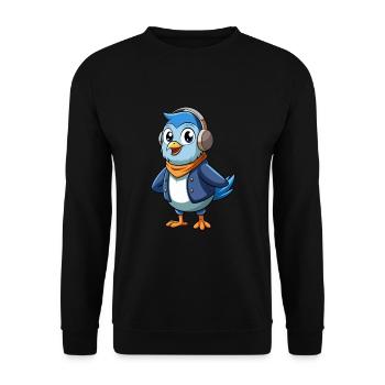 Taube Lustige Zeichentrickfigur Kopfhörer Musik - Unisex Pullover - Schwarz - Vorne - Alina (178cm) & Michal (187cm)
