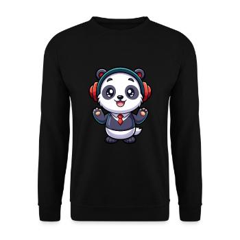 Panda Lustige Zeichentrickfigur Kopfhörer Musik - Unisex Pullover - Schwarz - Vorne - Alina (178cm) & Michal (187cm)