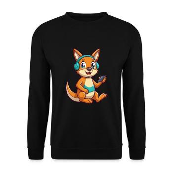 Kangaroo Funny Cartoon Character Headphone Music - Unisex Sweatshirt - black - Front - Alina (178cm) & Michal (187cm)