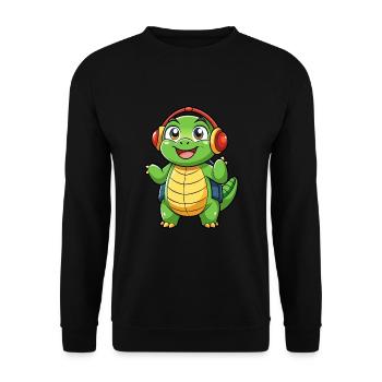 Turtle Funny Cartoon Character Headphone Music - Unisex Sweatshirt - black - Front - Alina (178cm) & Michal (187cm)