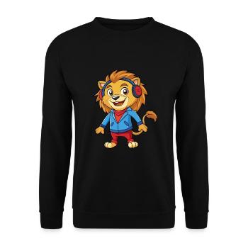 Lion Funny Cartoon Character Headphone Music - Unisex Sweatshirt - black - Front - Alina (178cm) & Michal (187cm)