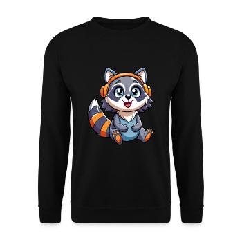 raton laveur drôle de personnage de dessin animé musique de casque - Sweat-shirt Unisexe - noir - Devant - Alina (178cm) & Michal (187cm)