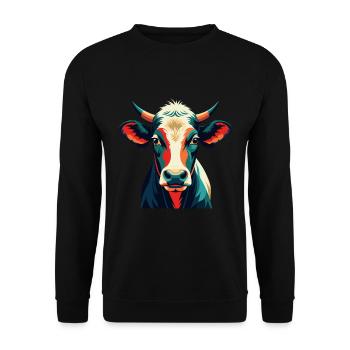 Kuh Cartoon Figur Buntes Haustier Tier - Unisex Pullover - Schwarz - Vorne - Alina (178cm) & Michal (187cm)