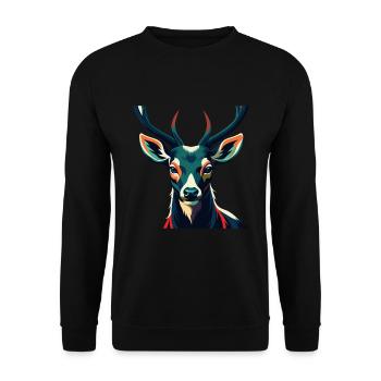 Hirsch Zeichentrickfigur Buntes Haustier Tier - Unisex Pullover - Schwarz - Vorne - Alina (178cm) & Michal (187cm)