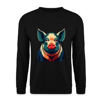 Schwein Cartoon Figur Buntes Haustier Tier - Unisex Pullover - Schwarz - Vorne - Alina (178cm) & Michal (187cm)