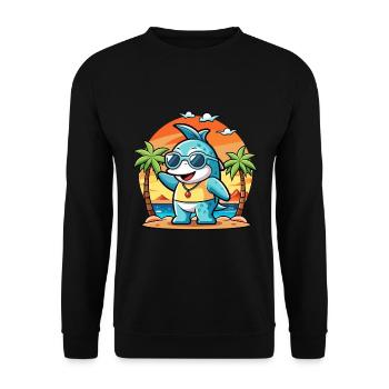 Dolphin Funny Cartoon Summer Beach Sunglasses - Unisex Sweatshirt - black - Front - Alina (178cm) & Michal (187cm)