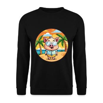 Cochon Drôle Dessin Animé Plage De Plage Lunettes - Sweat-shirt Unisexe - noir - Devant - Alina (178cm) & Michal (187cm)