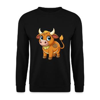 Bull Cute Mascot Cartoon Character Kawaii - Unisex Sweatshirt - black - Front - Alina (178cm) & Michal (187cm)