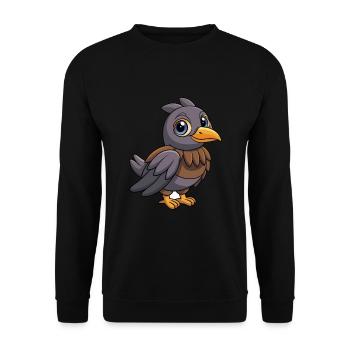 Krähe Niedliche Maskottchen Zeichentrickfigur Kawaii - Unisex Pullover - Schwarz - Vorne - Alina (178cm) & Michal (187cm)