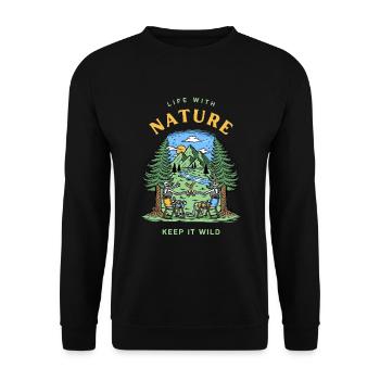 life with nature - Unisex Pullover - Schwarz - Vorne - Alina (178cm) & Michal (187cm)