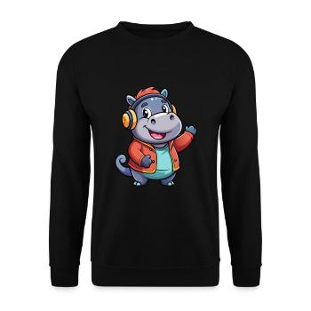 Hippo Funny Cartoon Character Headphone Music - Unisex Sweatshirt - black - Front - Alina (178cm) & Michal (187cm)