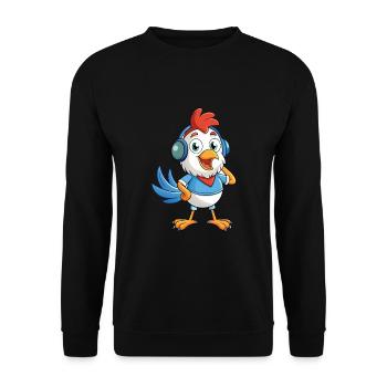 poulet drôle dessin animé personnage casque musique - Sweat-shirt Unisexe - noir - Devant - Alina (178cm) & Michal (187cm)