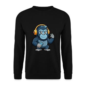 Gorilla Lustige Zeichentrickfigur Kopfhörer Musik - Unisex Pullover - Schwarz - Vorne - Alina (178cm) & Michal (187cm)