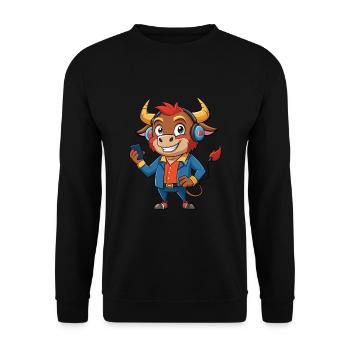 Bull Funny Cartoon Character Headphone Music - Unisex Sweatshirt - black - Front - Alina (178cm) & Michal (187cm)