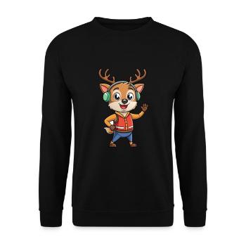 Hirsch Lustige Zeichentrickfigur Kopfhörer Musik - Unisex Pullover - Schwarz - Vorne - Alina (178cm) & Michal (187cm)