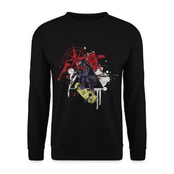 Tattoo Modern Rabe Skull - Unisex Pullover - Schwarz - Vorne - Alina (178cm) & Michal (187cm)