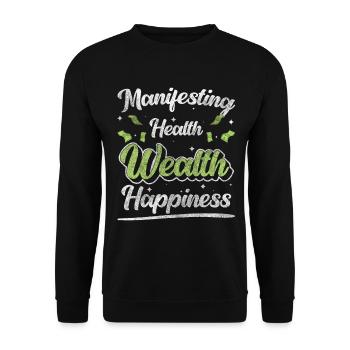 Geld Vermögen Glück - Unisex Pullover - Schwarz - Vorne - Alina (178cm) & Michal (187cm)