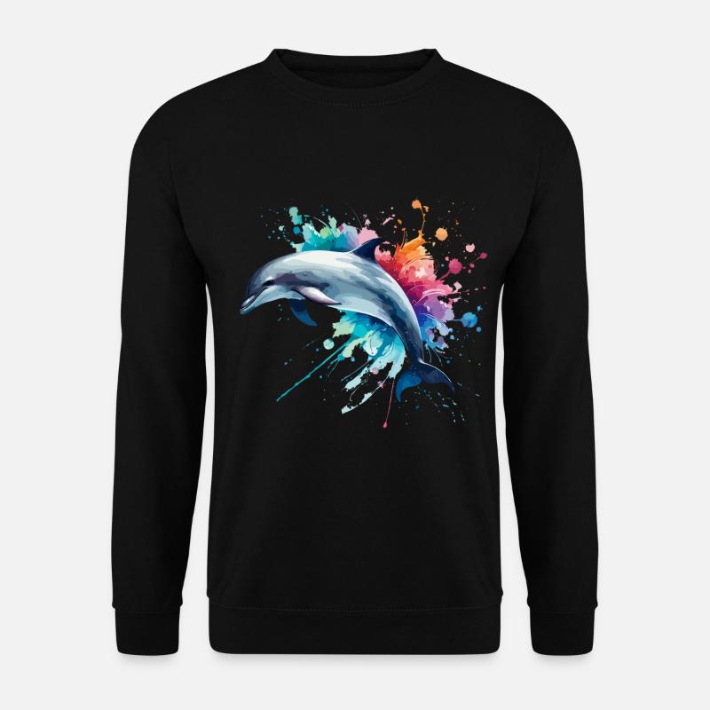 Lebendiger Delfin in Aquarell, Ozean - Unisex Pullover - Schwarz