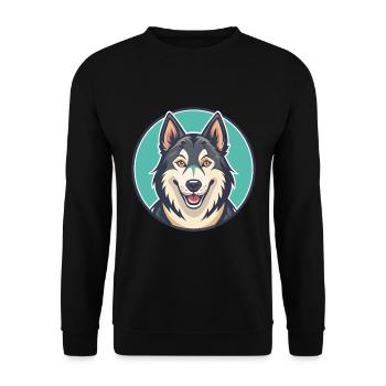 Tamaskan Dog Breed Colorful Cartoon Kawaii Clipart - Unisex Sweatshirt - black - Front - Alina (178cm) & Michal (187cm)