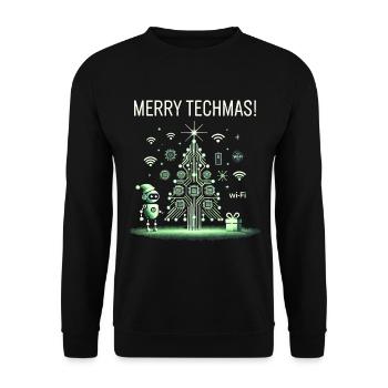 Fröhliche Techmas - Roboter und Schaltkreis-Weihna - Unisex Pullover - Schwarz - Vorne - Alina (178cm) & Michal (187cm)