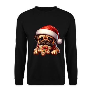 Mops Lebkuchenstern Weihnachten Xmas - Unisex Pullover - Schwarz - Vorne - Alina (178cm) & Michal (187cm)
