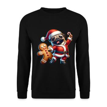 Pug Santa Claus Gingerbread - Unisex Sweatshirt - black - Front - Alina (178cm) & Michal (187cm)