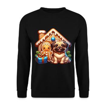 Mops Lebkuchen - Unisex Pullover - Schwarz - Vorne - Alina (178cm) & Michal (187cm)