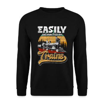 Modelleisenbahn Züge Trafo - Unisex Pullover - Schwarz - Vorne - Alina (178cm) & Michal (187cm)