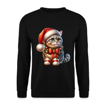 Cute Cat Bow Christmas Hat Winter - Unisex Sweatshirt - black - Front - Alina (178cm) & Michal (187cm)