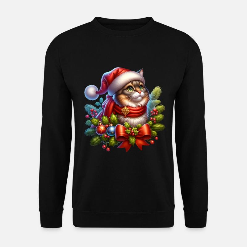 Weihnachtskranz Katze - Unisex Pullover - Schwarz