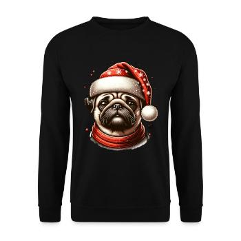 Mops Christmas Xmas Weihnachten - Unisex Pullover - Schwarz - Vorne - Alina (178cm) & Michal (187cm)