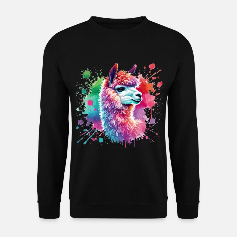 Lama, Alpaka Aquarell - Unisex Pullover - Schwarz
