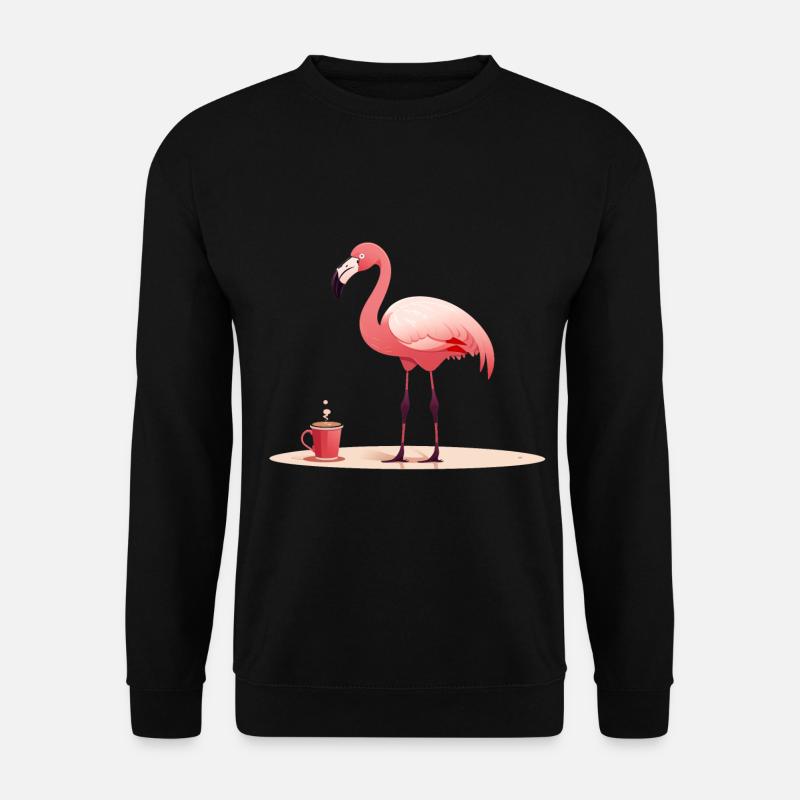 Flamingo trinkt Kaffee - Unisex Pullover - Schwarz