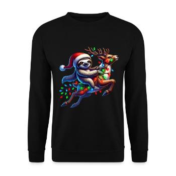 Faultier fliegt mit Rentier Weihnachten - Unisex Pullover - Schwarz - Vorne - Alina (178cm) & Michal (187cm)