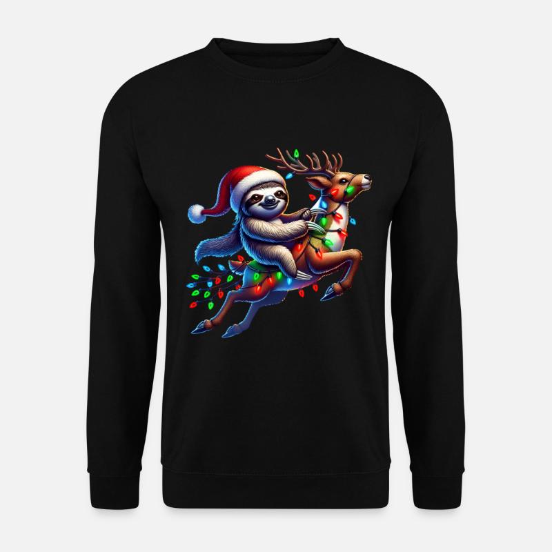 Faultier fliegt mit Rentier Weihnachten - Unisex Pullover - Schwarz