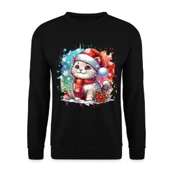 Chat Noël Mignon Père Noël Noël Xmax - Sweat-shirt Unisexe - noir - Devant - Alina (178cm) & Michal (187cm)