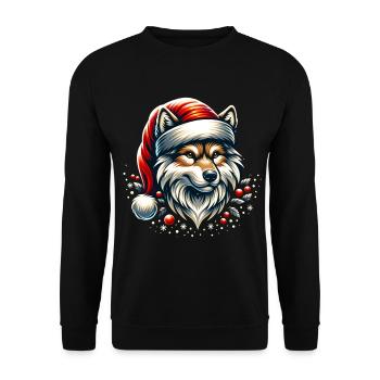 Weihnachtlicher Wolf - Unisex Pullover - Schwarz - Vorne - Alina (178cm) & Michal (187cm)