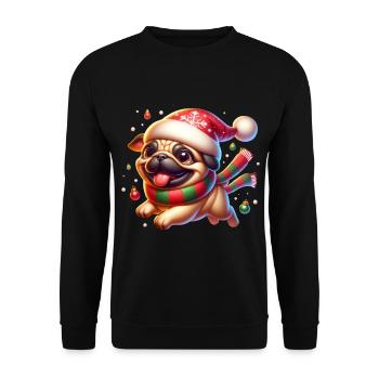 Mops Weihnachten - Unisex Pullover - Schwarz - Vorne - Alina (178cm) & Michal (187cm)