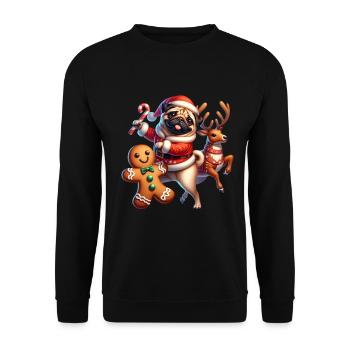 Pug Dancing with Gingerbread and Reindeer Christmas - Unisex Sweatshirt - black - Front - Alina (178cm) & Michal (187cm)