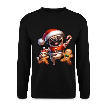 Pug dancing with gingerbread and cat Christmas - Unisex Sweatshirt - black - Front - Alina (178cm) & Michal (187cm)