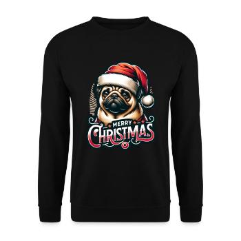 Merry Christmas Weihnachts Mops Weihnachten Xmas - Unisex Pullover - Schwarz - Vorne - Alina (178cm) & Michal (187cm)